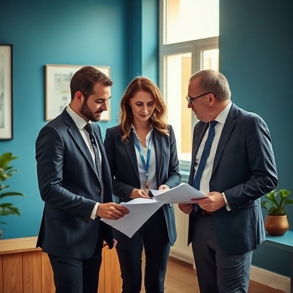 Trei profesioniști în discuție liniștită într-un birou modern din Cluj-Napoca