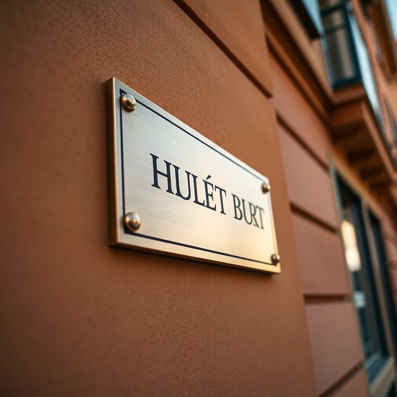 Plăcuță din alamă lustruită pe fațada de piatră ocru a sediului BusinessCollective