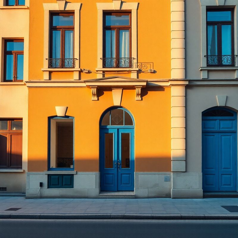 Ușă azurie pe fațada unei clădiri istorice restaurate din Cluj-Napoca